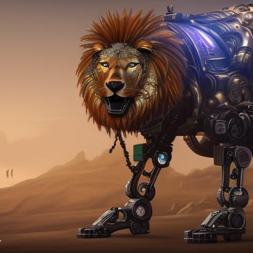 Robotic steampunk lion