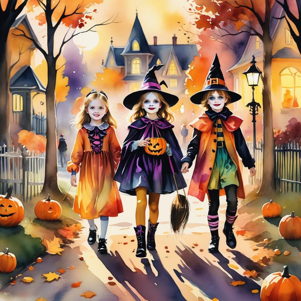Children in halloween costumes