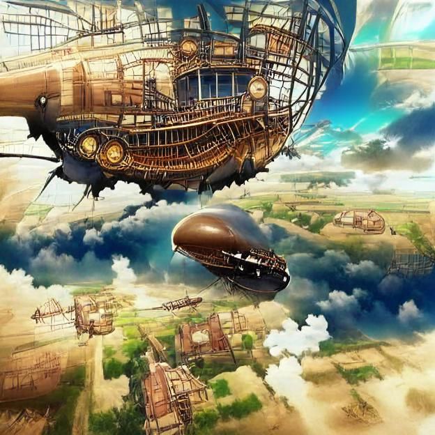 Airship discover new world steampunk anime