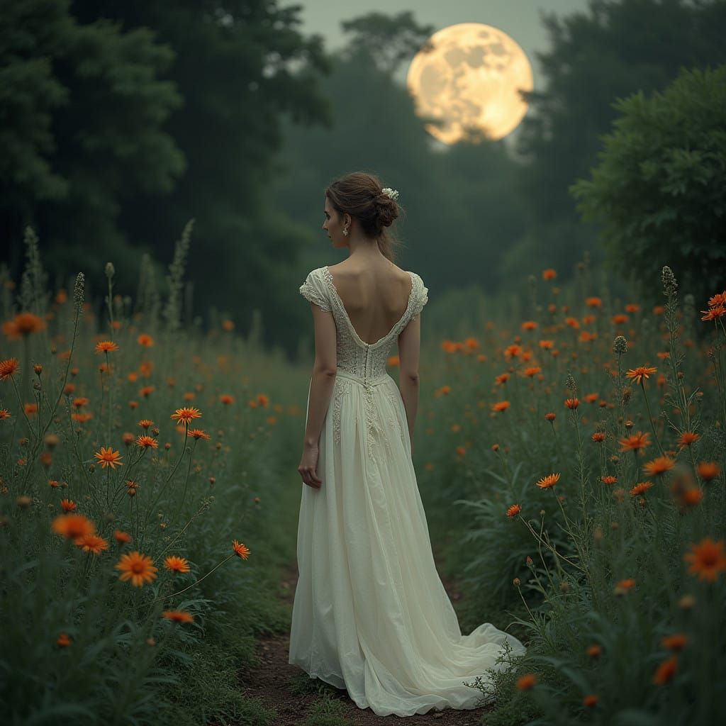 Ethereal Goddess in Moonlit Garden