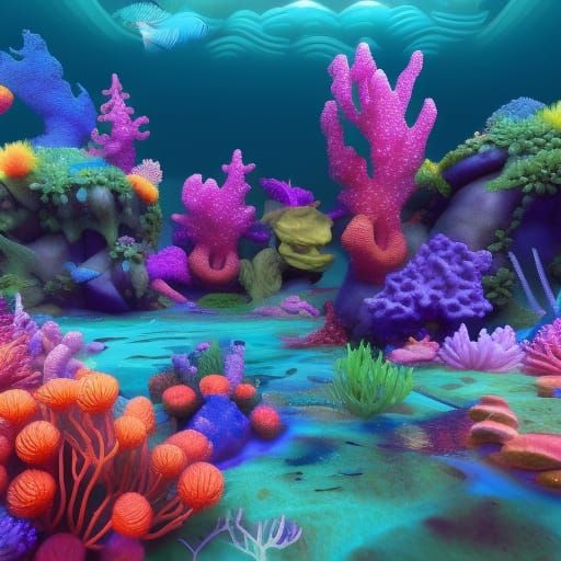 fairy palace underwater colourful seascape neon fish beautiful energy corals and plants 3D Game Cinematic Feel, Epic 3D ...