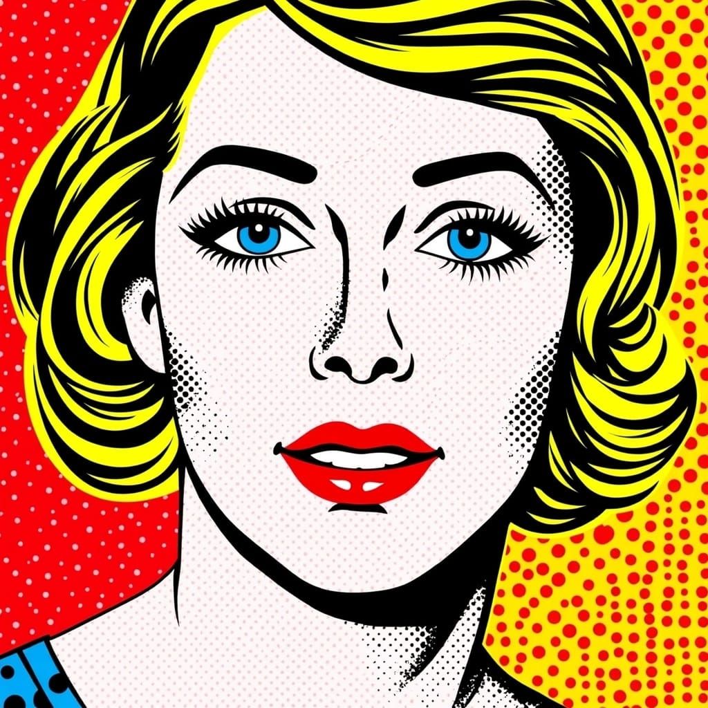 <lora:Striata:1.0>a Roy Lichtenstein pop art face in Ben Day...