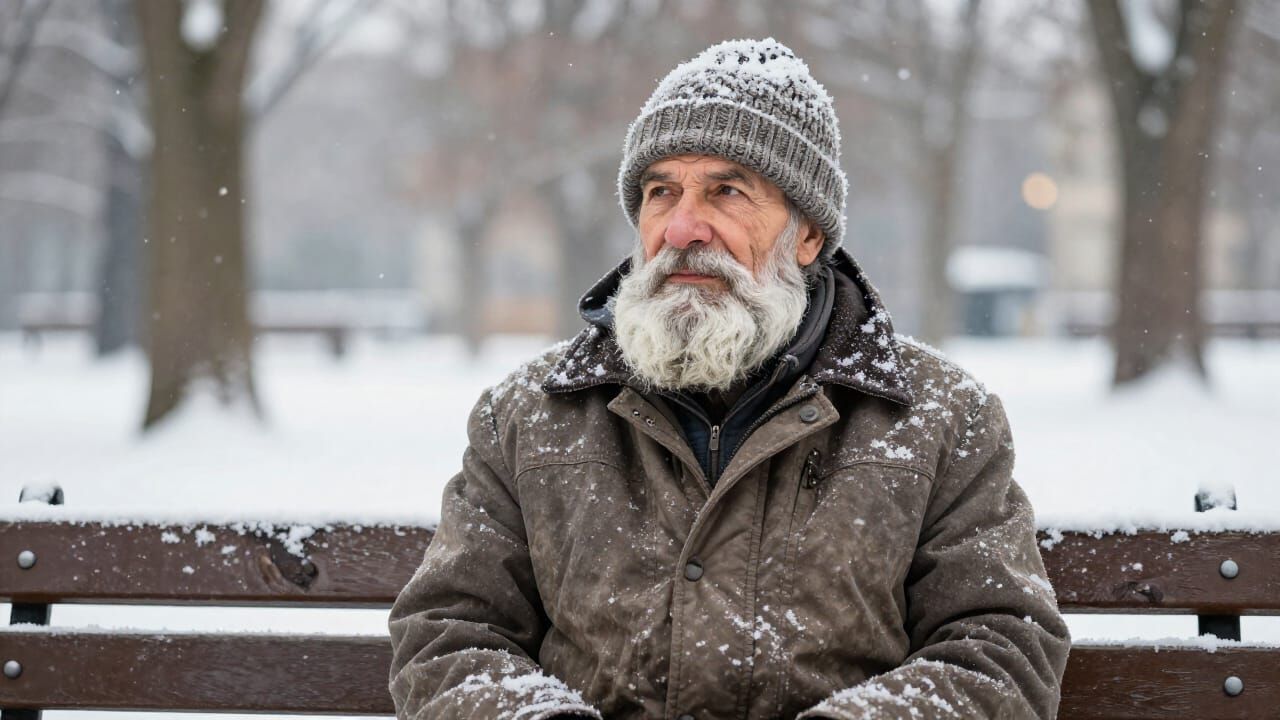 Old Man in Snowy Park  by @Sir Katsoo of Hill River