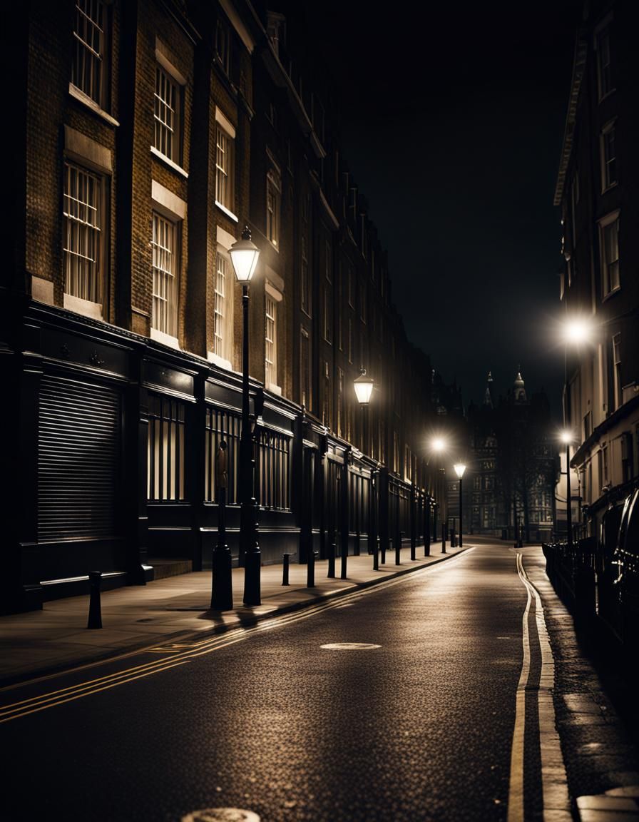Late night, dark London street, empty
