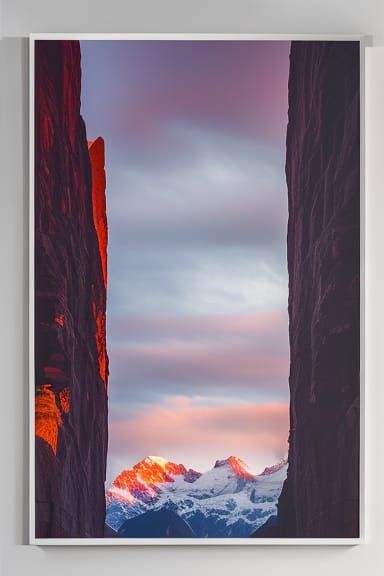 Framed picture of a view through a deep gorge