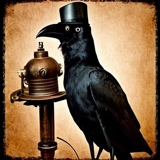 Steampunk Crow standing on a steampunk hat