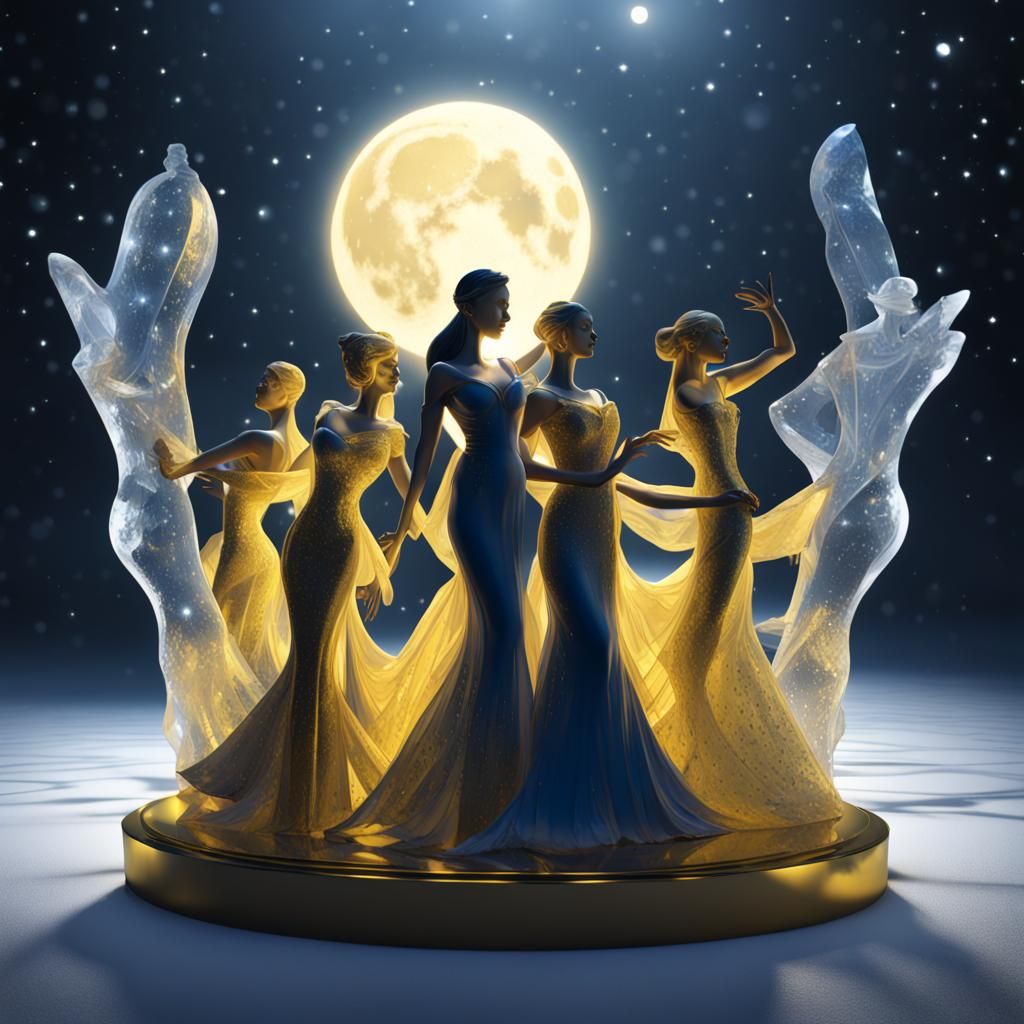 Another ice sculpture of an opera sequence set in a nighttime atmosphere.