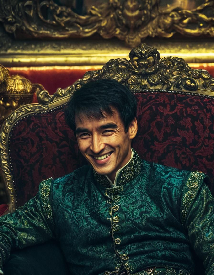 Medium shot of Jemthein as a smiling young man in Renaissance clothes.