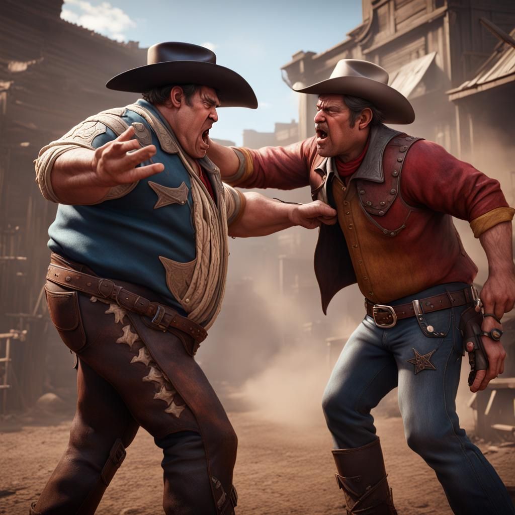 A fat cowboy getting slapped in the face
