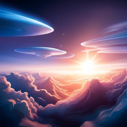 a flying saucer leaving a contrail in a blue sky
