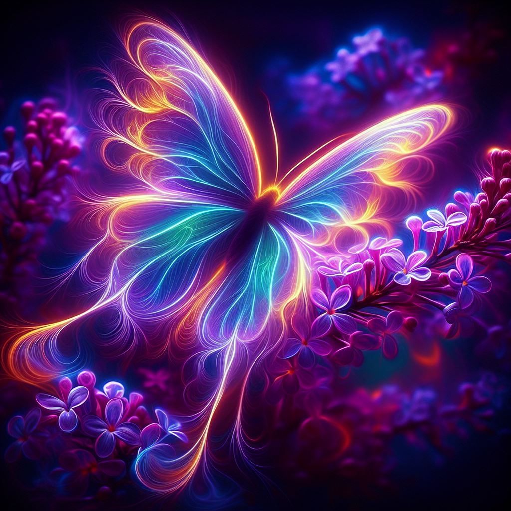 Kirlian Photograph of a Butterfly on Lilacs