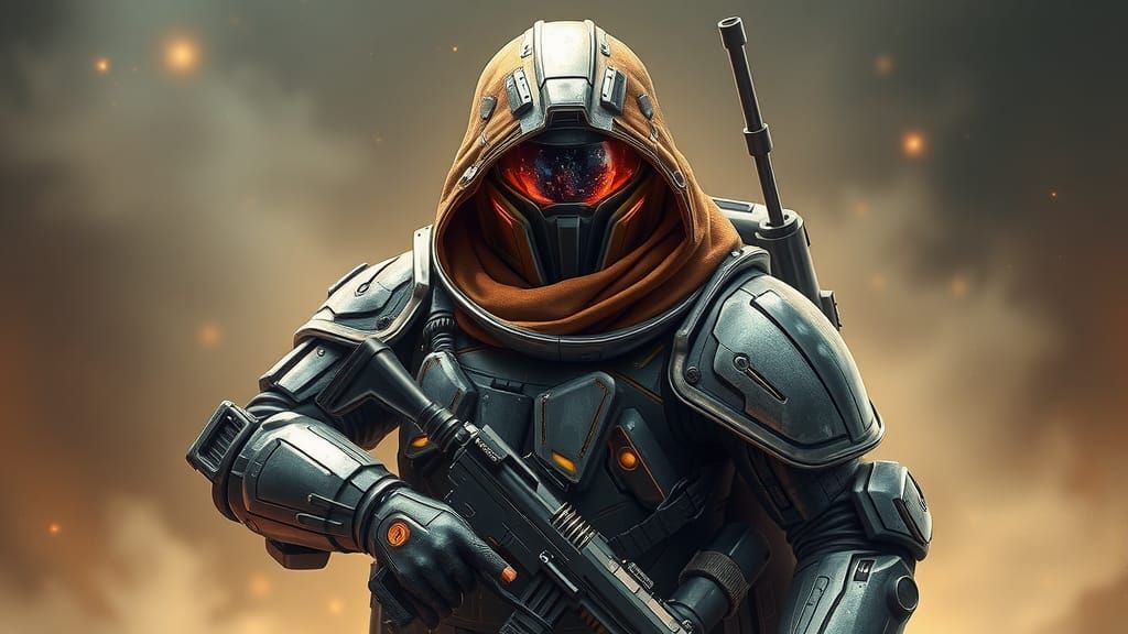 Futuristic Warrior in Glowing Armor with Tech Weapon