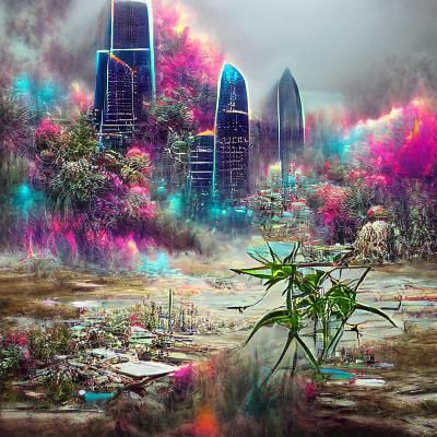 "Post apocalyptic city overrun by marijuana plants"