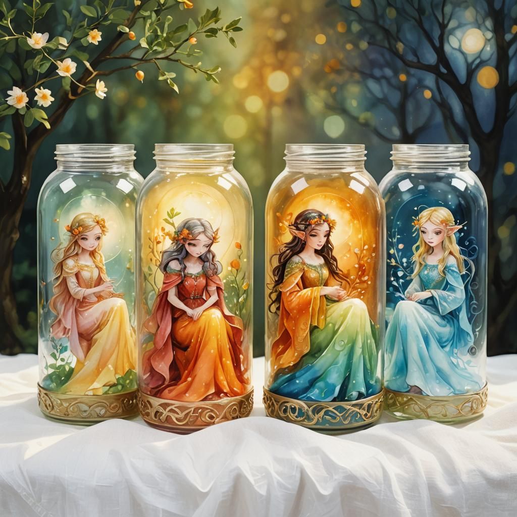 Seasonal Fairies Caught in a Glass