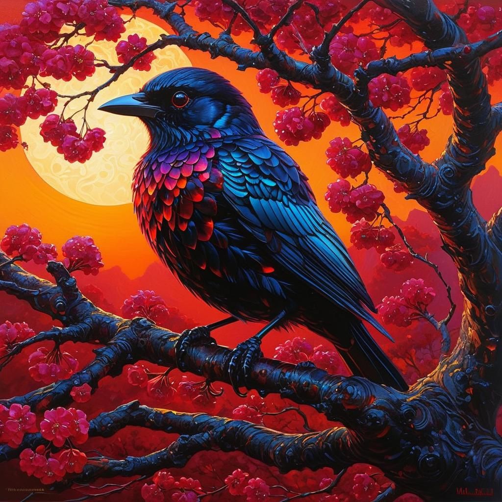 Raven in a fruit tree