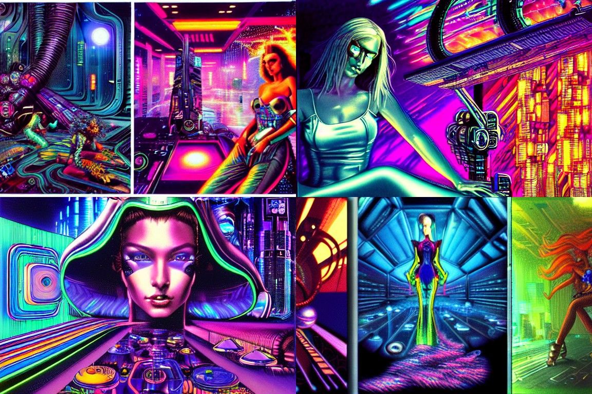 "cyberpunk, diesel-powered ui elements" "beautiful dream space princess" "trippy hypnotic hallucination" "Patrick Woodro...