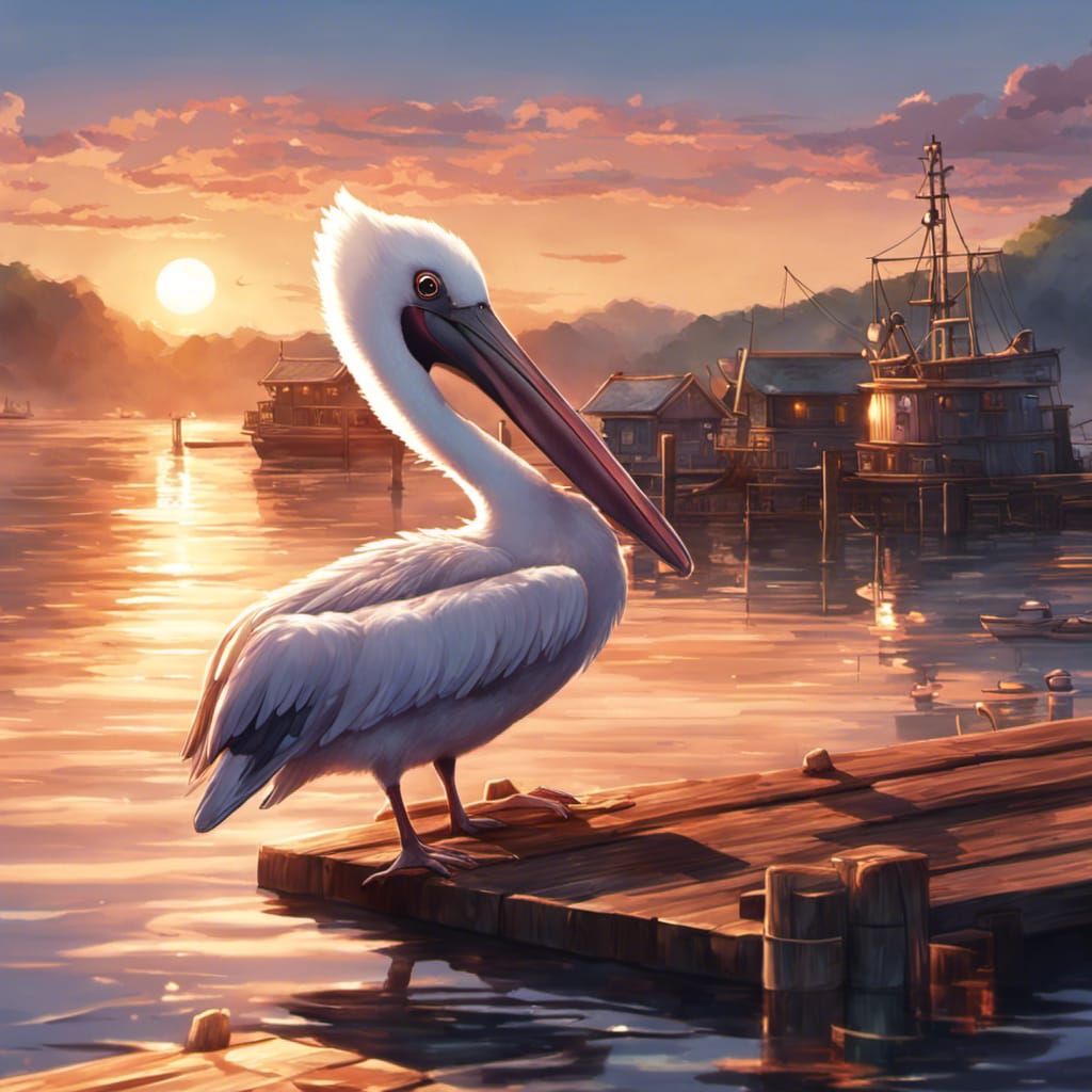 Anime Pelican at the dock