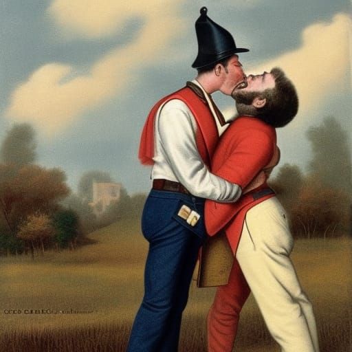 Confederate Effeminate Male Kissing His Partner