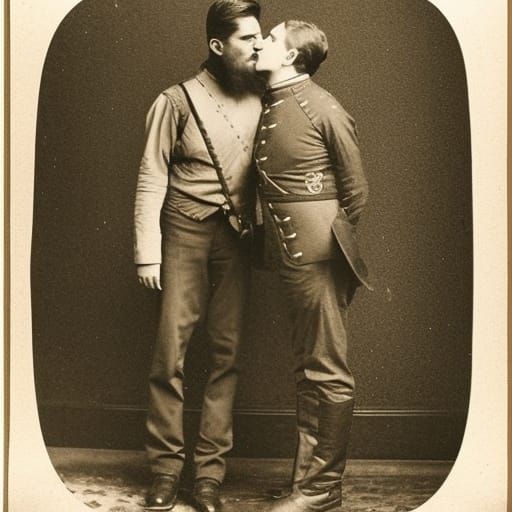 Confederate Effeminate Male Kissing His Partner