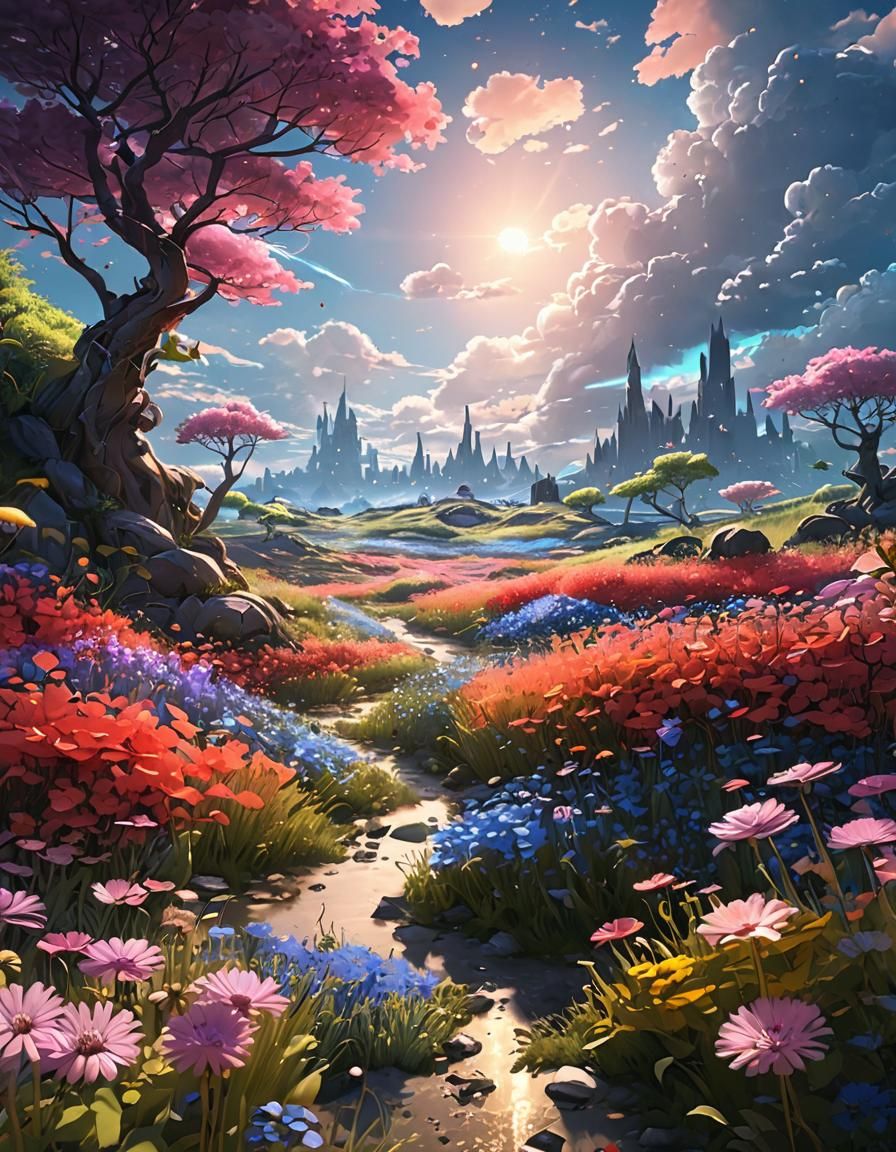 Magical or fantasy landscapes where neon plants and fanyady ...