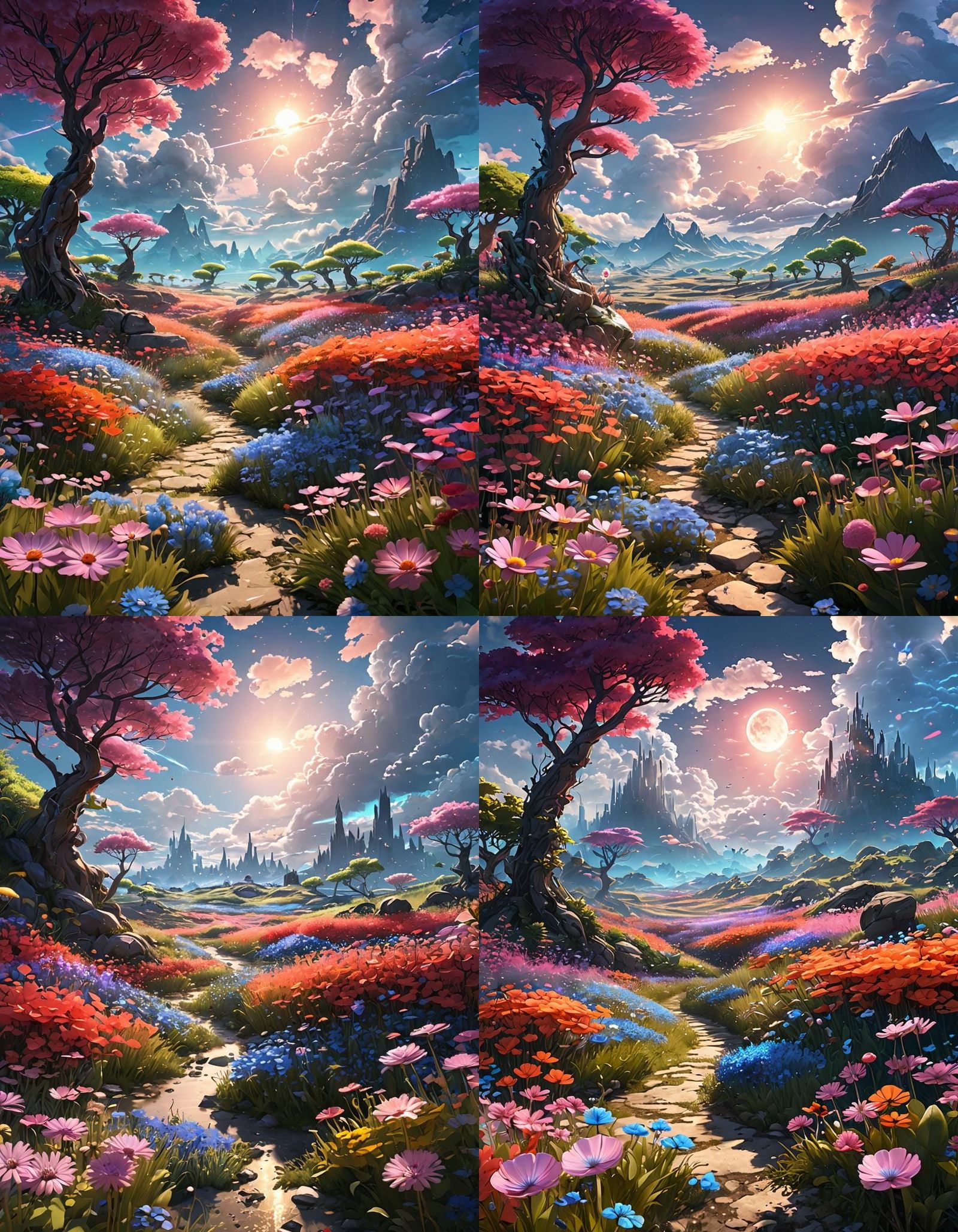 Magical or fantasy landscapes where neon plants and fanyady creatures, or elements bring a fantastical glow wildflower f...