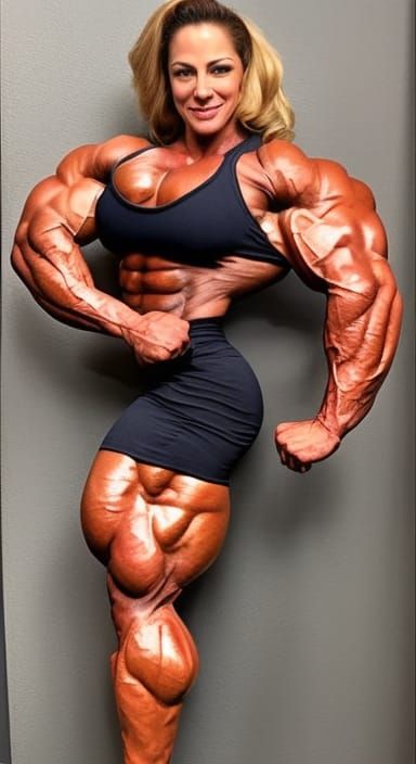 Full body photo of, handsome beautiful face, beastly massive muscular amazon female bodybuilder muscle woman with large ...