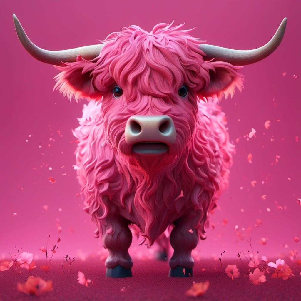 <lora:NC Hyperreal:1.0> Cute Highland cow with pink background