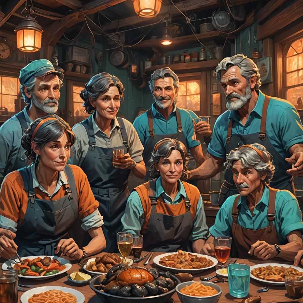 Charcoal miner creates charcoal family dinner 90s sitcom charcoal neighbor characters