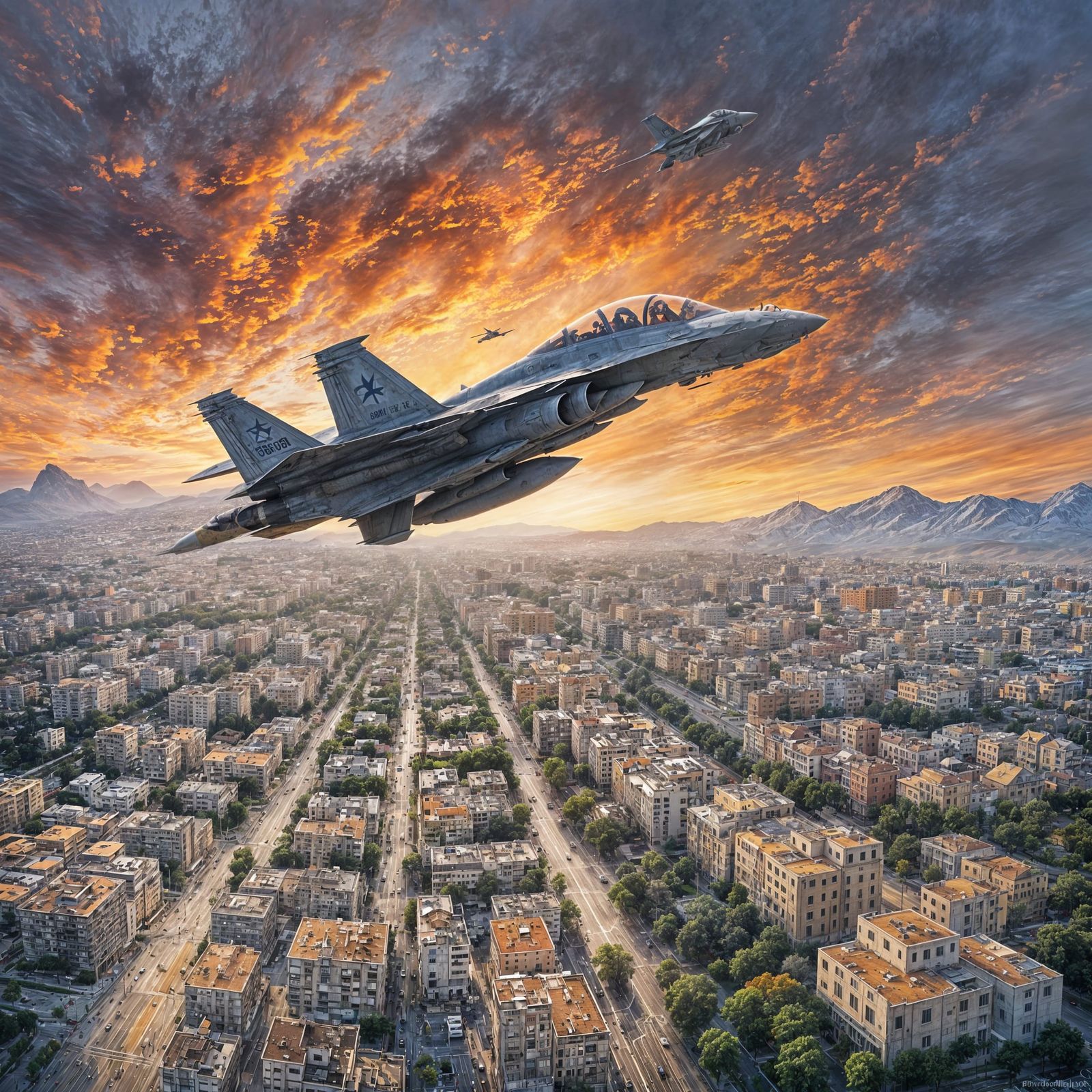 Israeli Air Force Jet Sunset Oil Painting