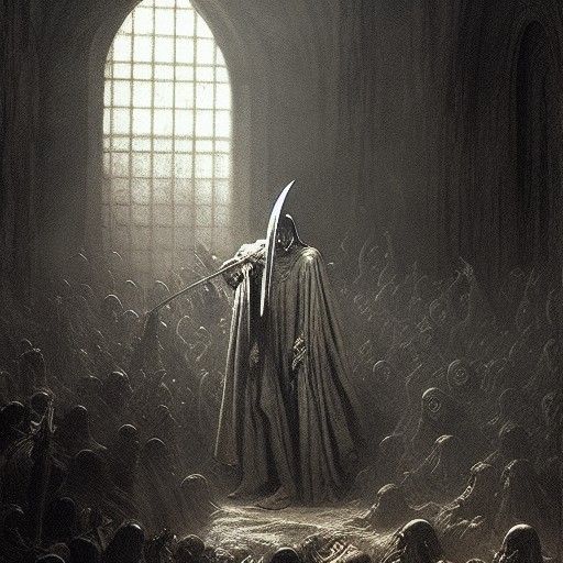Conquistador grim reaper at the gates of hell horror Gustave Doré Greg Rutkowski