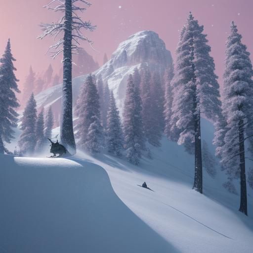 Mouse Snowboarding in Detailed Fantasy Landscape