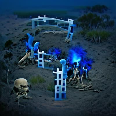 night island sacrifice bones gate blue people