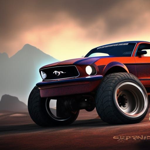 Lifted mustang with monster truck tires