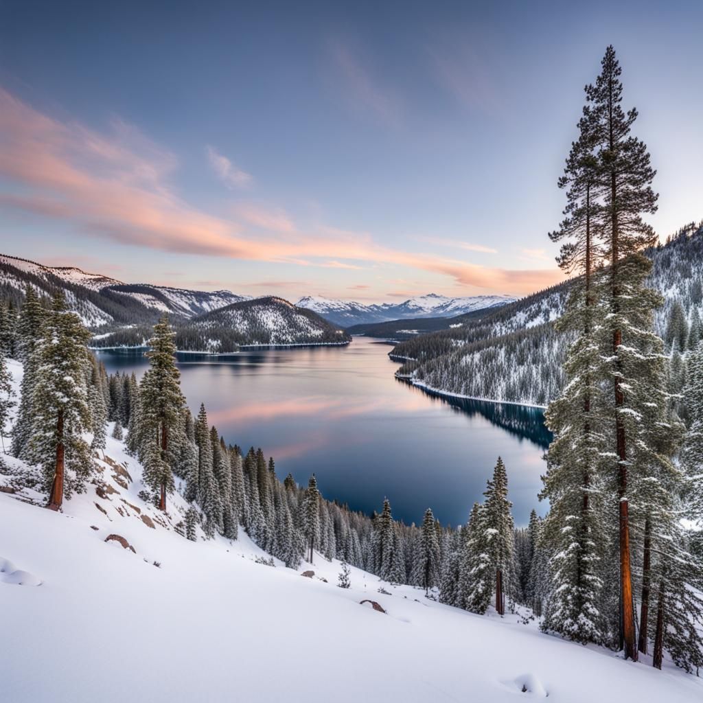 Winter in the Sierra Nevada Mountains at Donner Lake