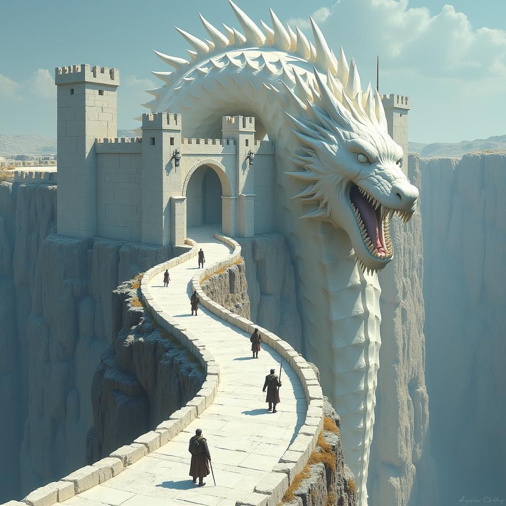 The illustration depicts the "White Gate," also known as the Fist, a massive and imposing bastion marking the southern entrance to the capit...