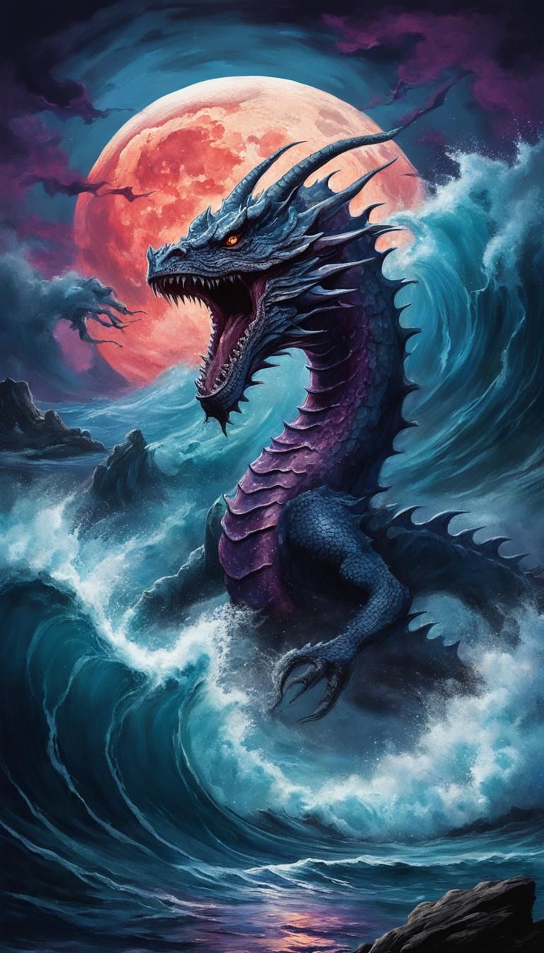 Epic Sea Dragon Tsunami in Frank Frazetta Style