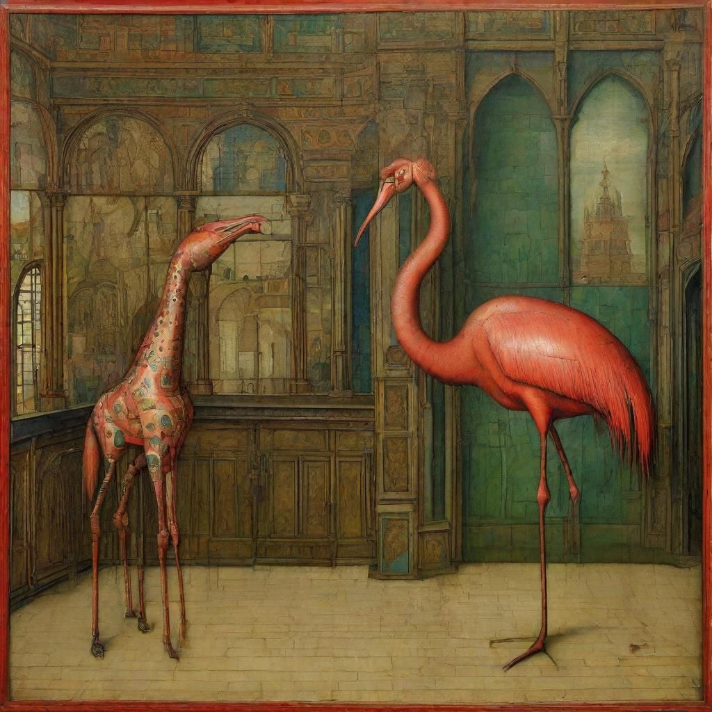 Mechanical flamingo with giraffe's neck 
Mecha by Jan van Ey...