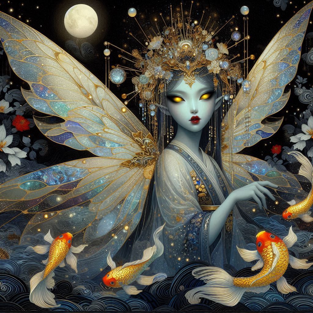 Japanese Fairy With Koi Fish.