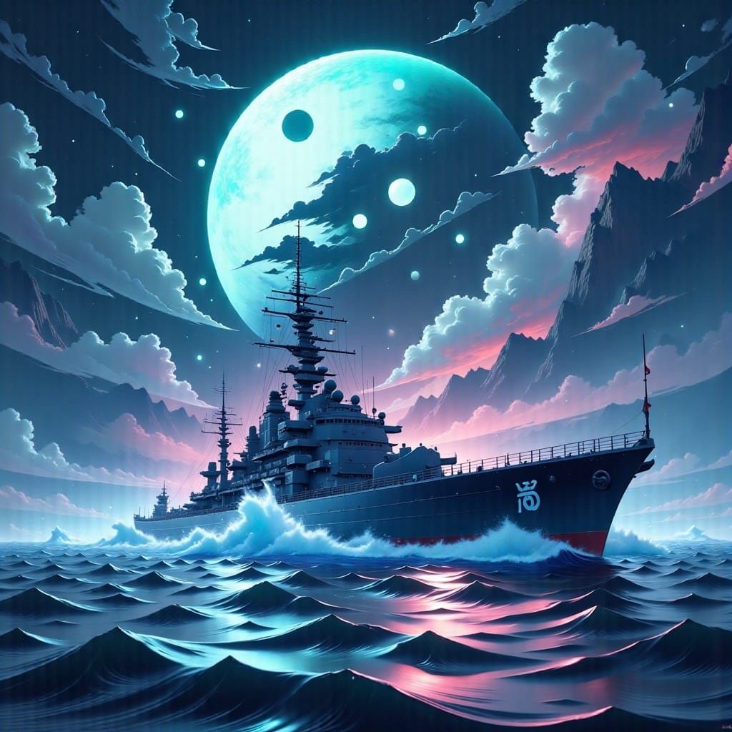<lora:Project Sakura Fx:1.0>, huge modern japanese warship at sea, in style of Sangyeob Park, Yanjun Cheng and Susan Luo, japanese artstyle,...