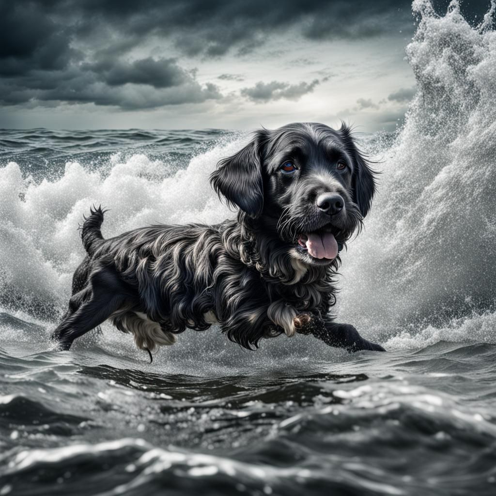 baby dog in the ocean drowning and a human saved