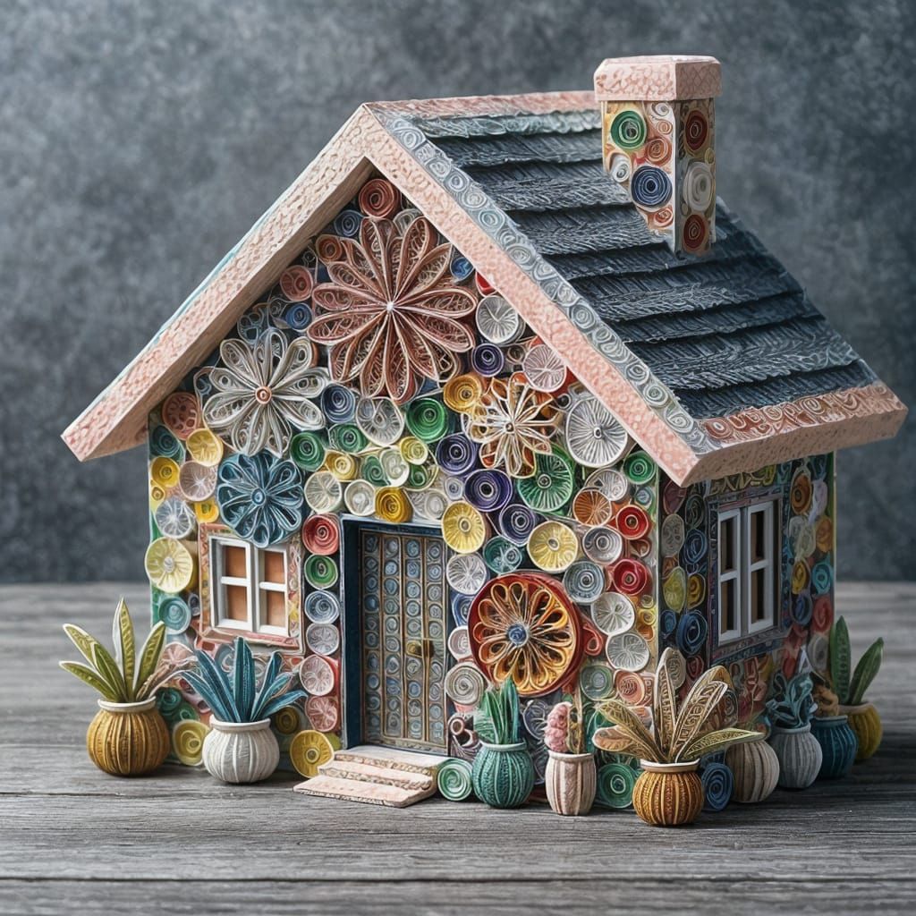 Quilled paper house