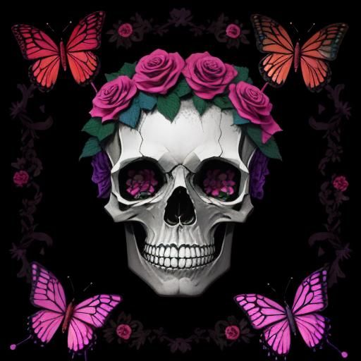Skulls butterflies and roses