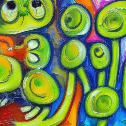 Brocolli creatures with eyes and mouth