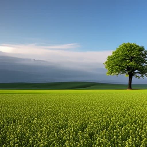 Single tree in a field. fine details, 8k