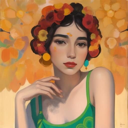 A portrait of a woman by Laurel Burch and Henri de Toulouse-Lautreoil paint