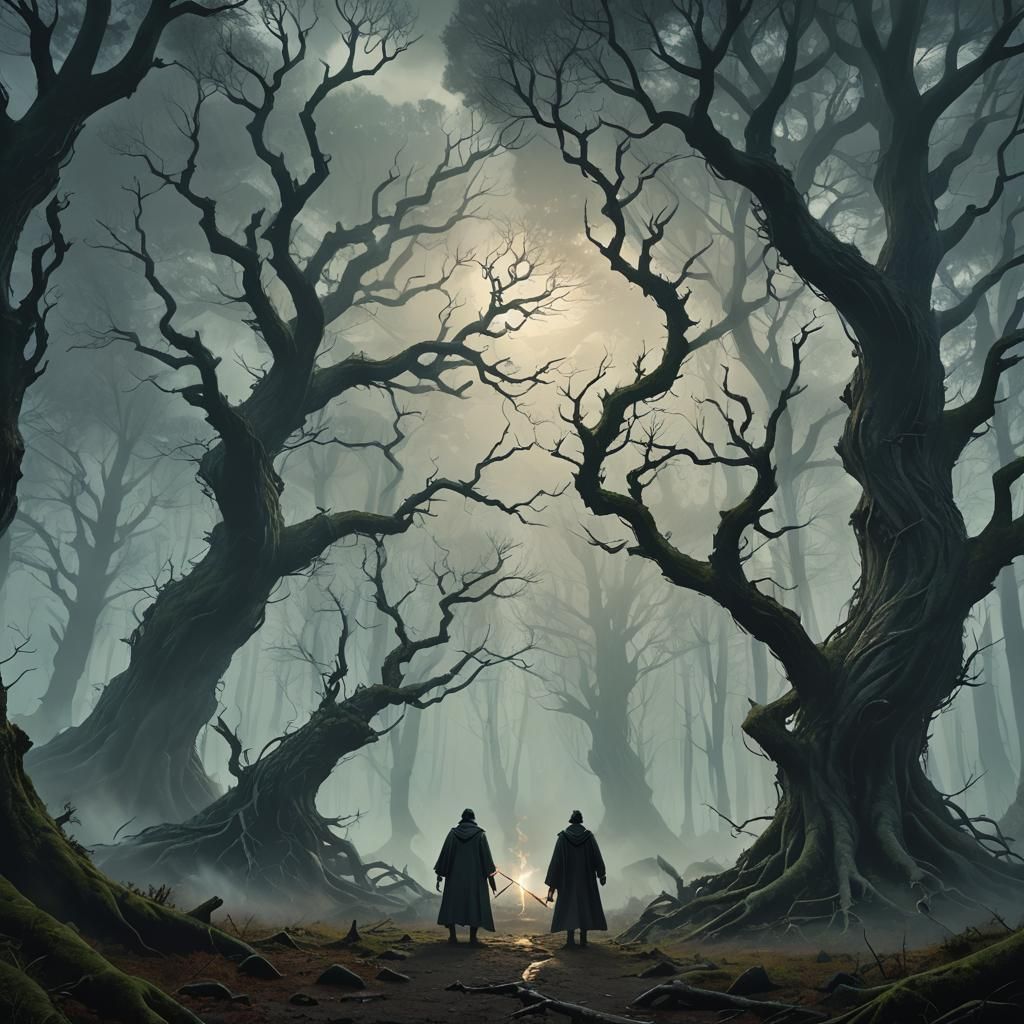 Harry Potter and Voldemort Duel in Dark Fantasy Art