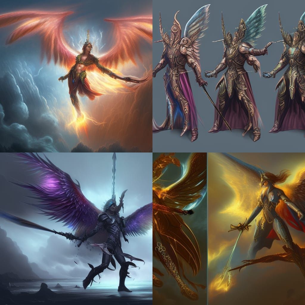 Archangel of Thunder, lightning as his weapon, angelic warrior, surrounded by lightning, concept art