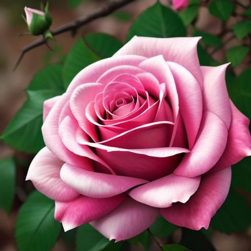 A bush of budding pink roses, intricate, vibrant, sharp focu...