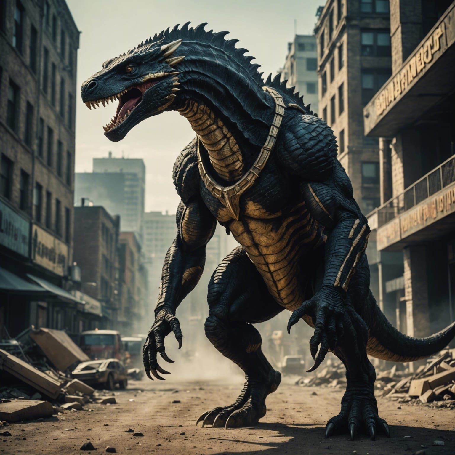 A giant muscular thick Anubis Godzilla velociraptor