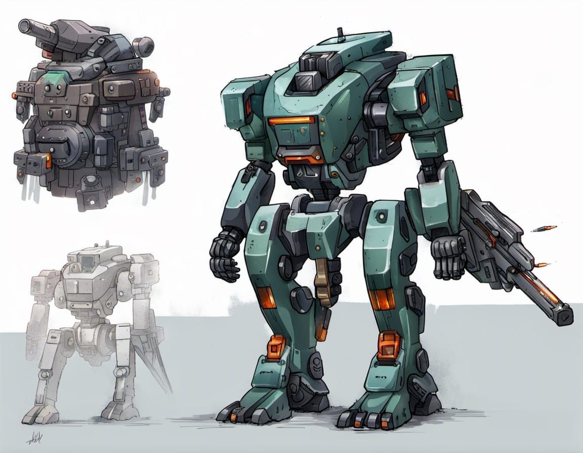 Bipedal Mecha With Asymmetric Design And Good For Long Range And Heavy 